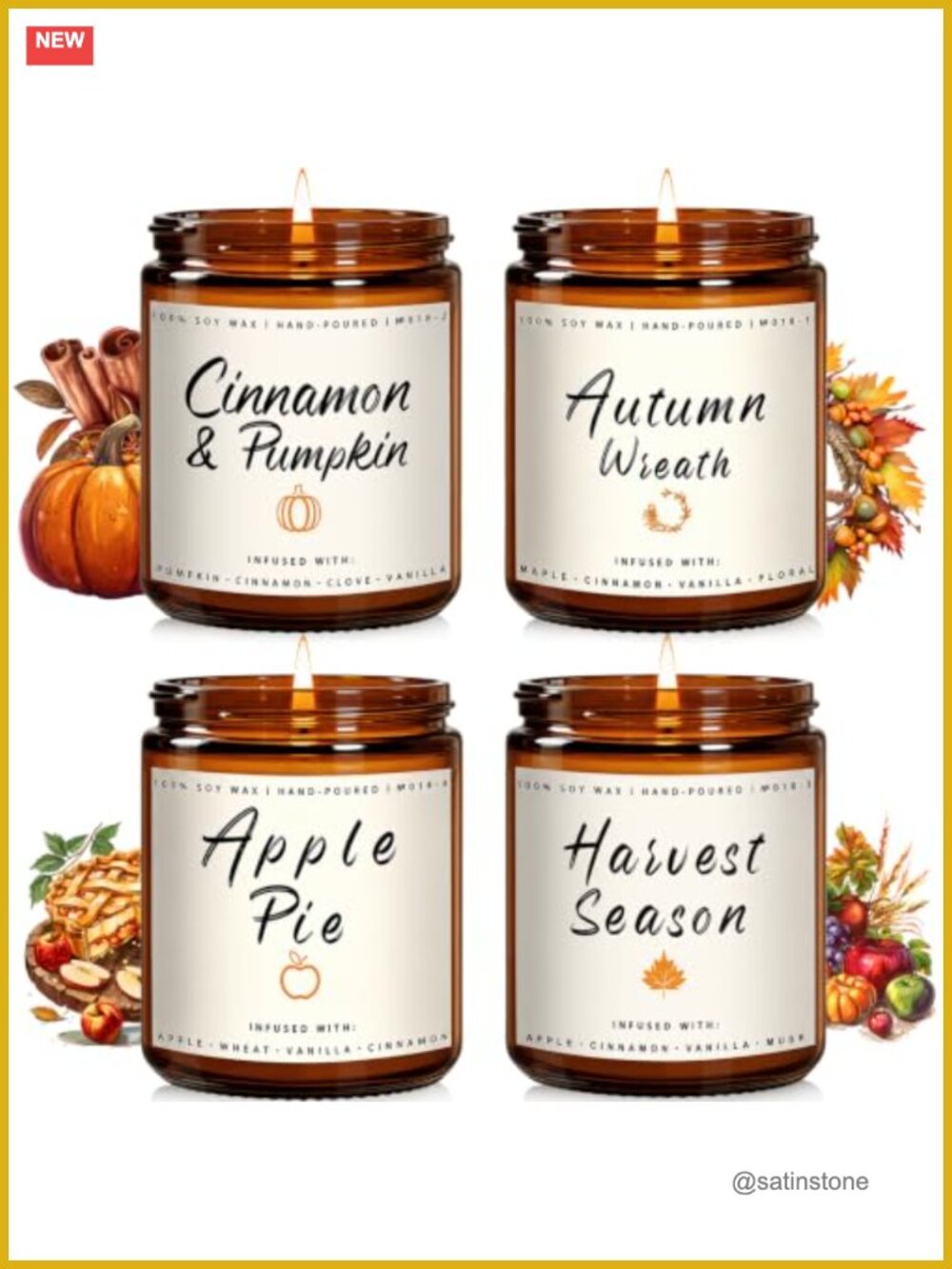 Fall Candle Set 4 Pack Soy Candles Scented Home Decor Gift Set